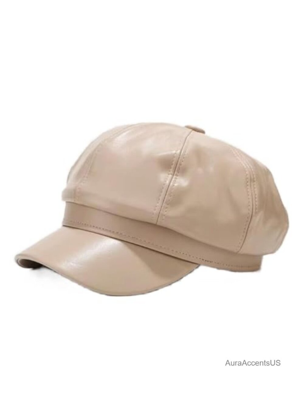 PU Leather Newsboy Cap 8 Panel Octagonal Artist Painter Hat